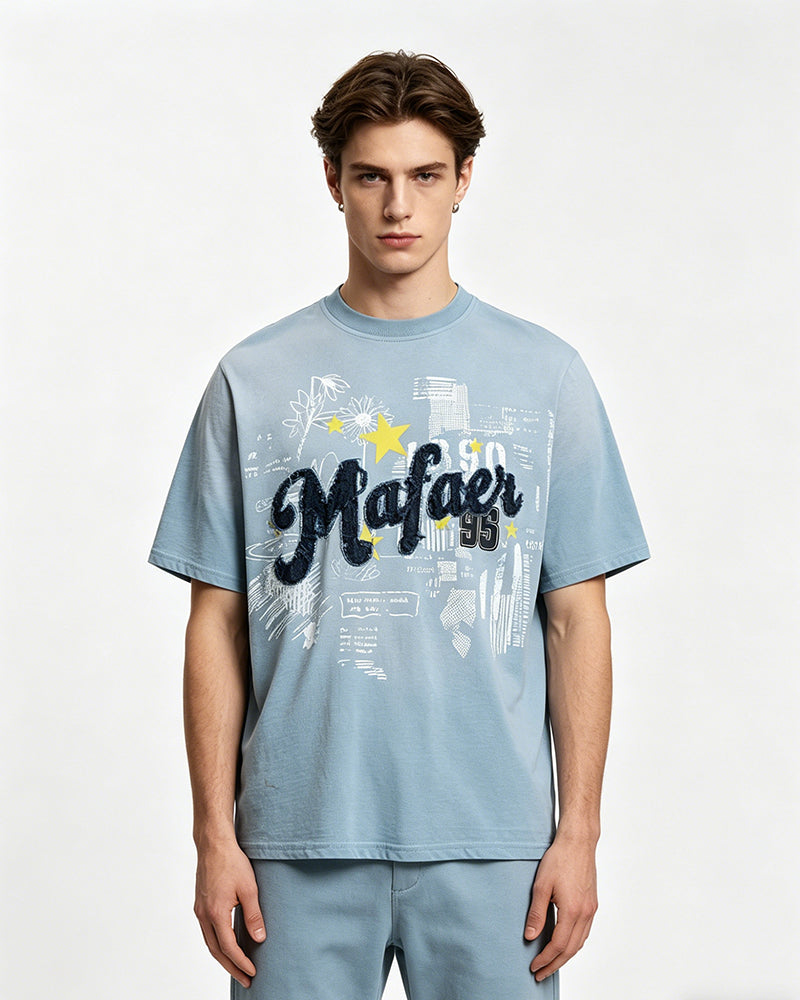 Casual Embroidered Sports Short-Sleeve