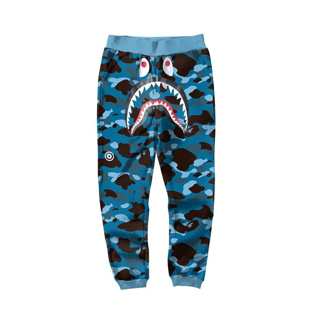 BAPE Light Blue Camo Shark Face Graphic Jogger Pants Unisex Streetwear Sweatpants Main Image