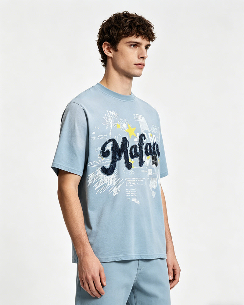 Casual Embroidered Sports Short-Sleeve