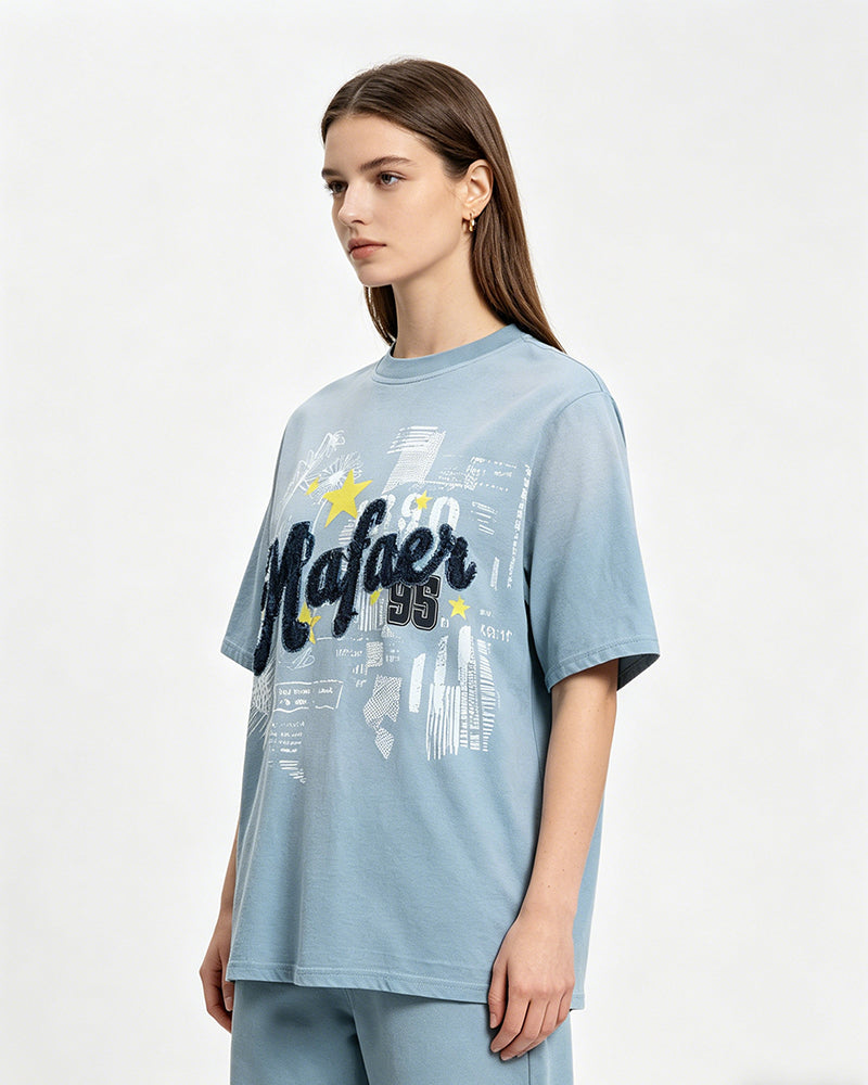 Casual Embroidered Sports Short-Sleeve