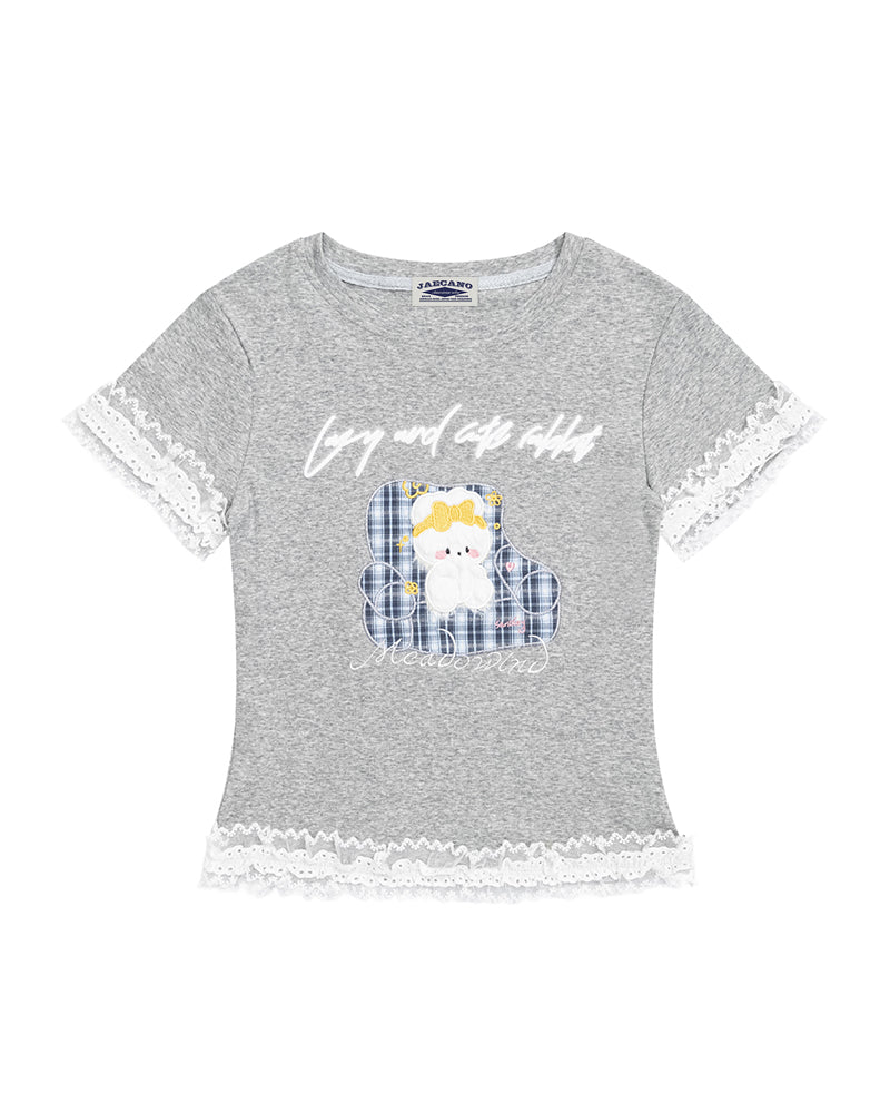 Lace-paneled short-sleeved top