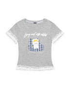 Lace-paneled short-sleeved top