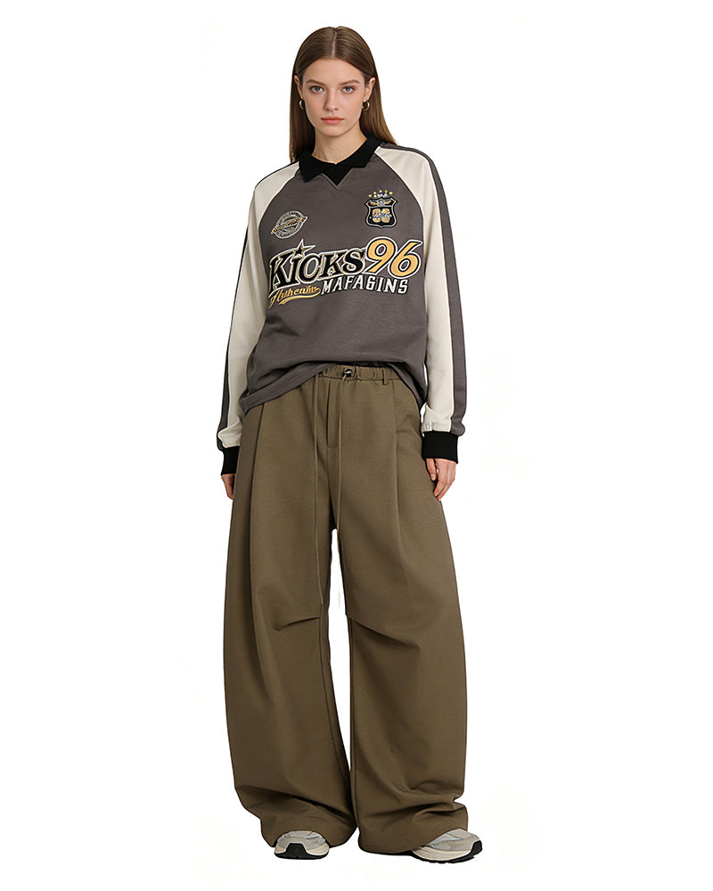 Contrast color lettering long-sleeved sweatshirt