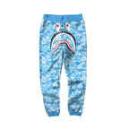BAPE Sky Blue Camo Shark Face Graphic Jogger Pants Unisex Streetwear Sweatpants