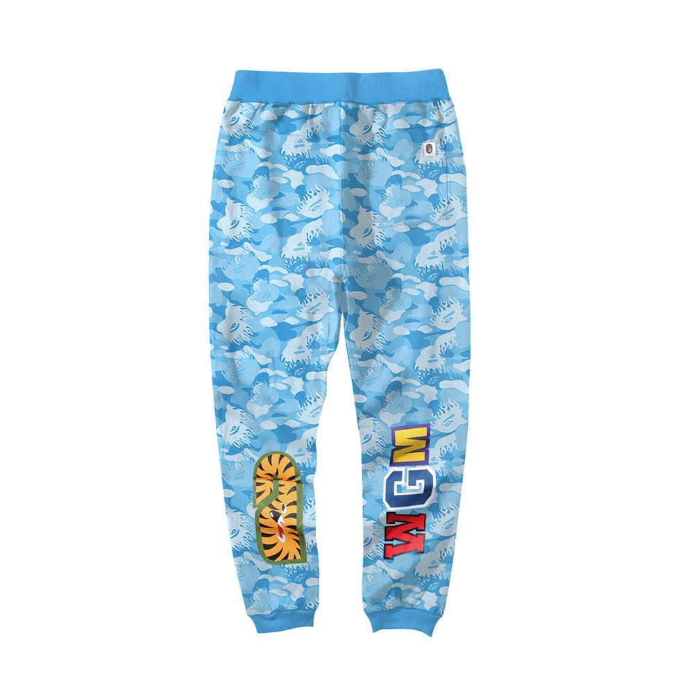 BAPE Sky Blue Camo Shark Face Graphic Jogger Pants Unisex Streetwear Sweatpants