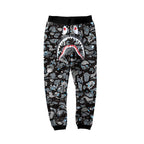 BAPE Starry Night Black Camo Shark Face Graphic Jogger Pants Unisex Streetwear Sweatpants