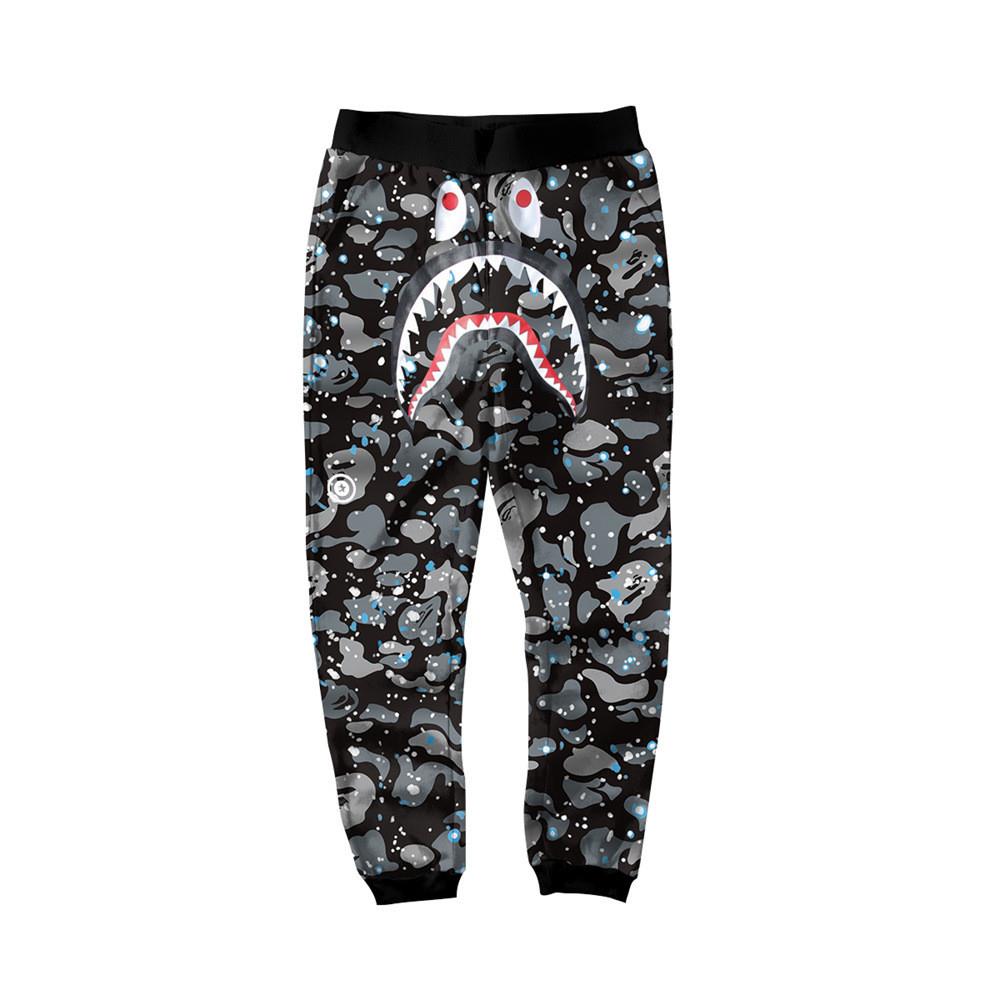 BAPE Starry Night Black Camo Shark Face Graphic Jogger Pants Unisex Streetwear Sweatpants