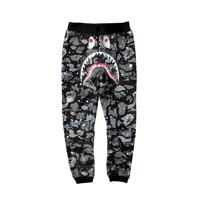 BAPE Starry Night Black Camo Shark Face Graphic Jogger Pants Unisex Streetwear Sweatpants Main Image