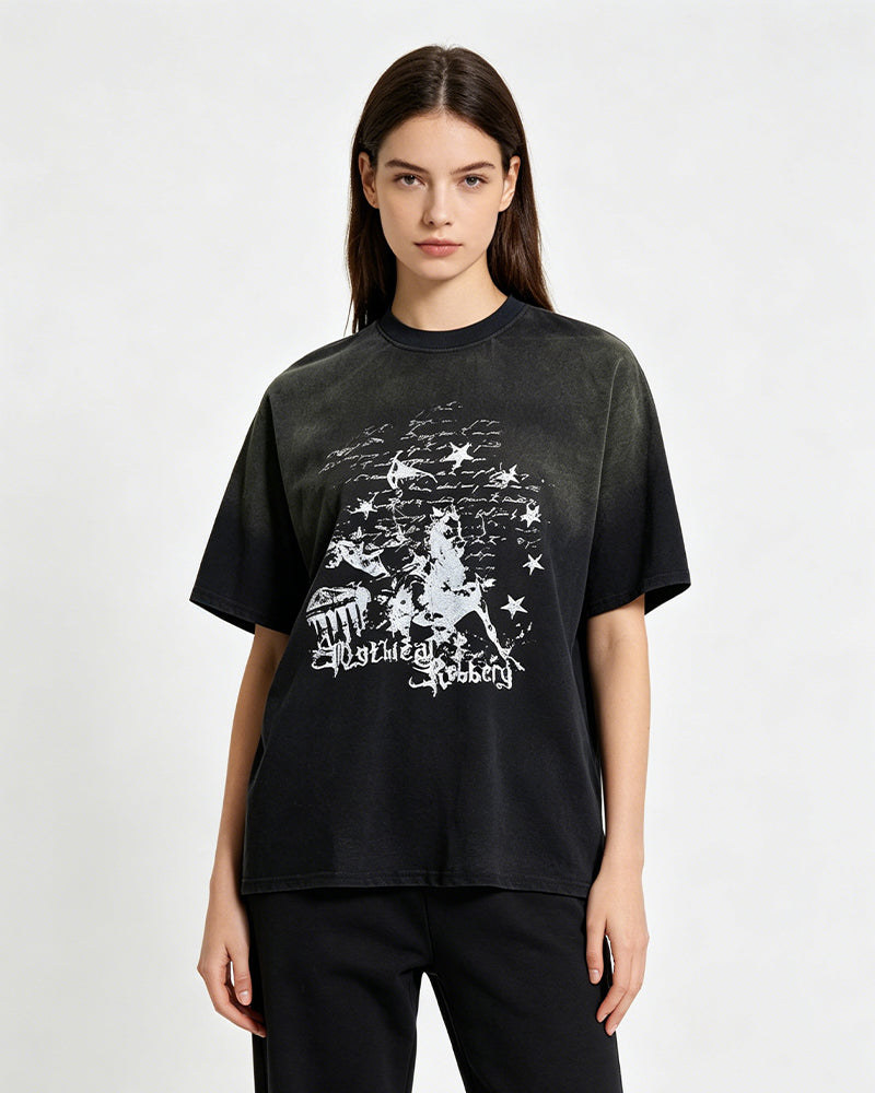 Washed gradient short-sleeved shirt
