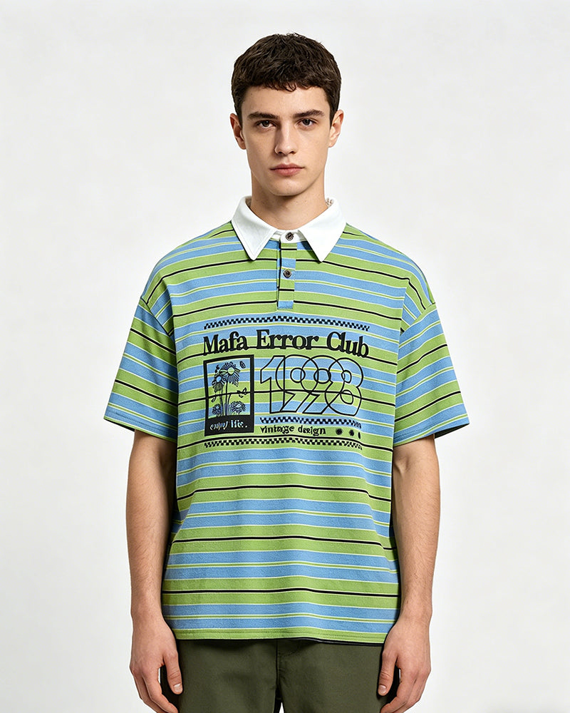 Striped color-blocked versatile short-sleeved shirt