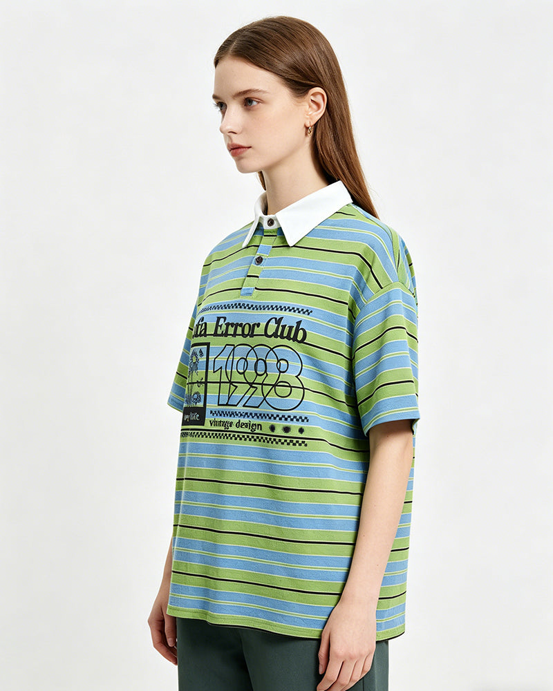 Striped color-blocked versatile short-sleeved shirt
