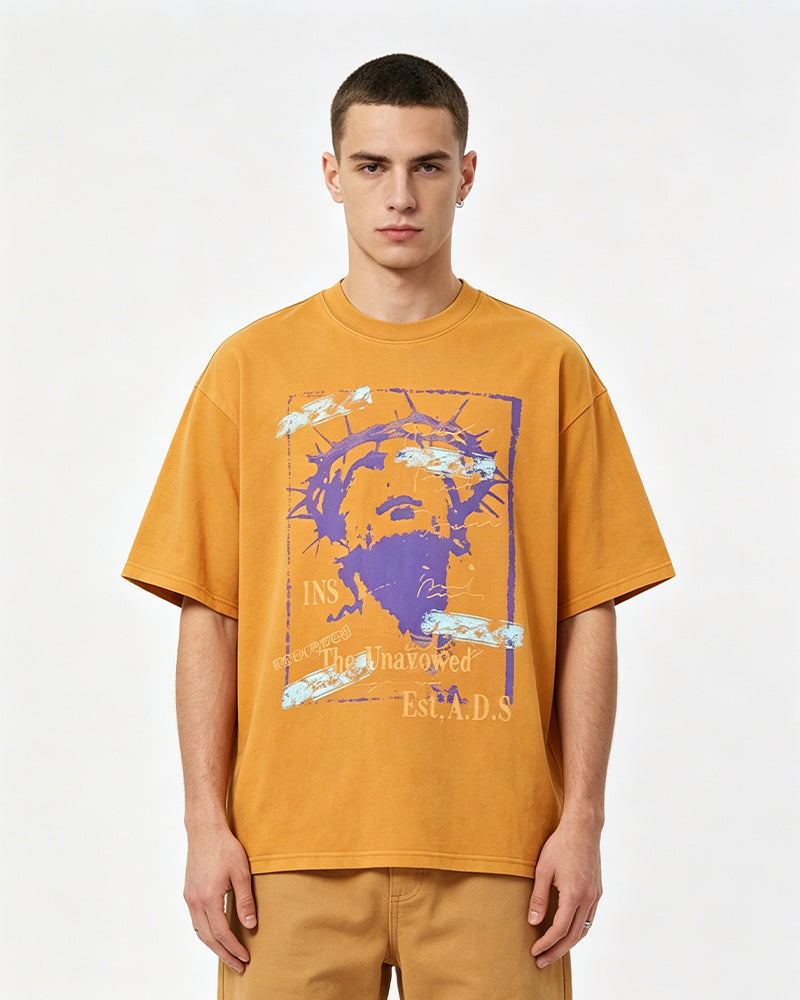 Retro distressed short-sleeved shirt