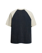 Distressed print color-blocked short-sleeved shirt