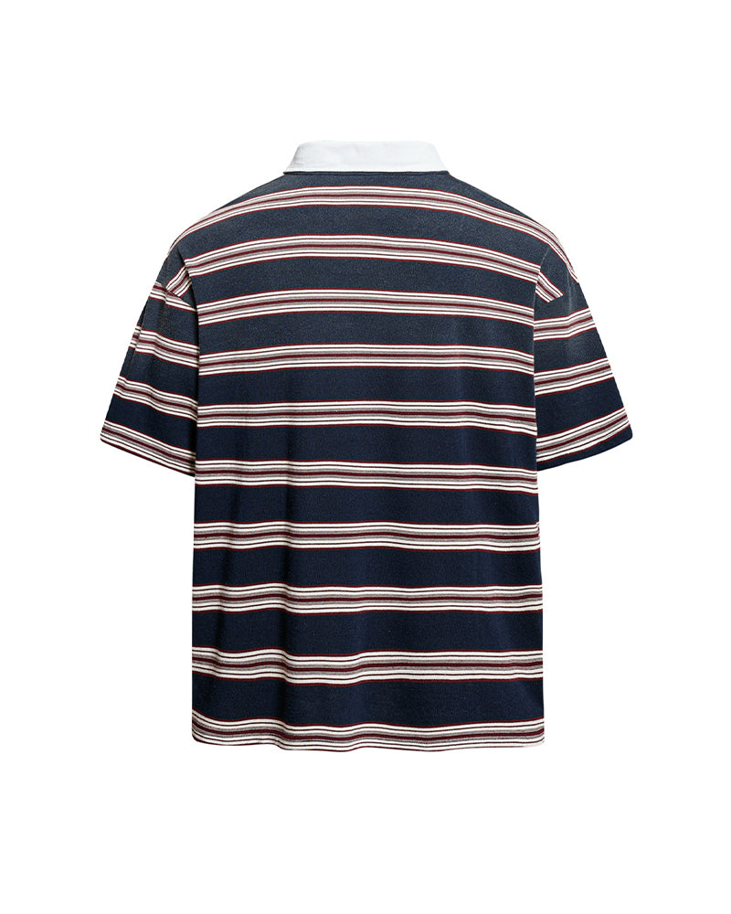 Color-blocked striped short-sleeved shirt