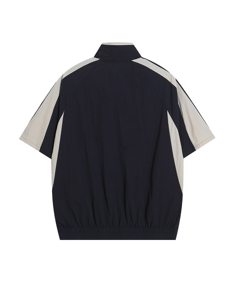 American retro patchwork sports short-sleeved jacket