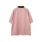Contrast color letter lapel short sleeves