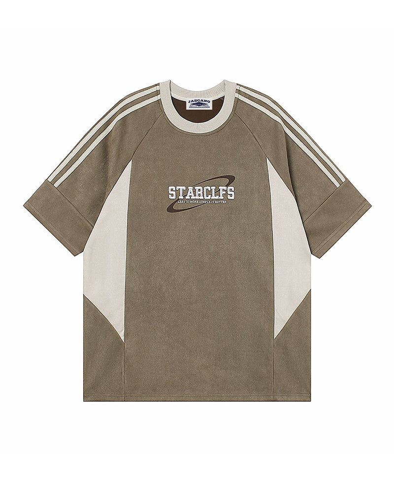 American retro patchwork contrasting short sleeves
