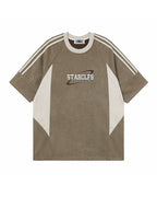 American retro patchwork contrasting short sleeves