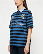 Retro striped embroidered short-sleeved shirt