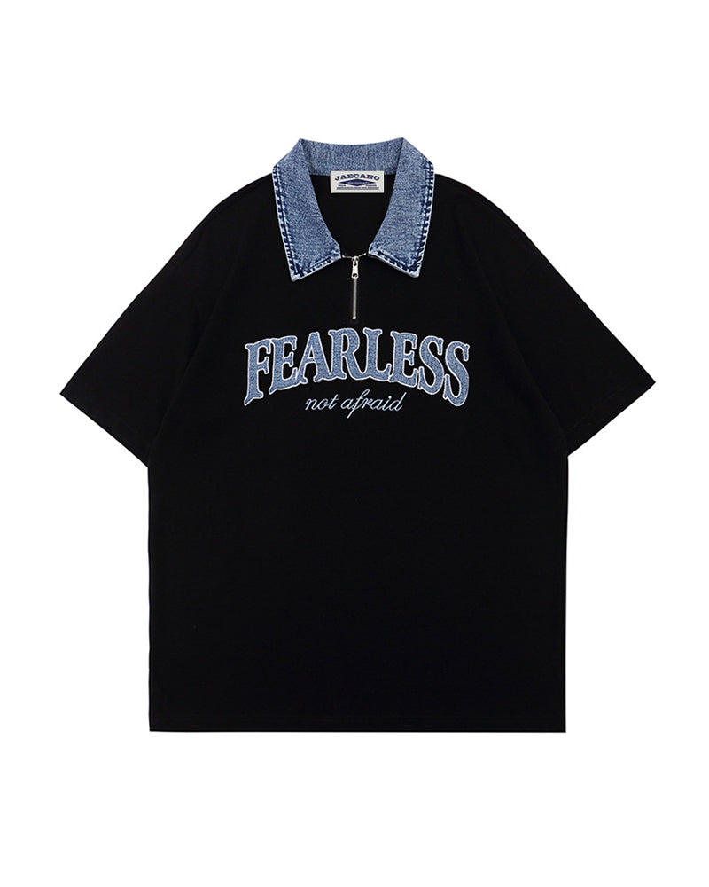 American retro lapel zipper short sleeves