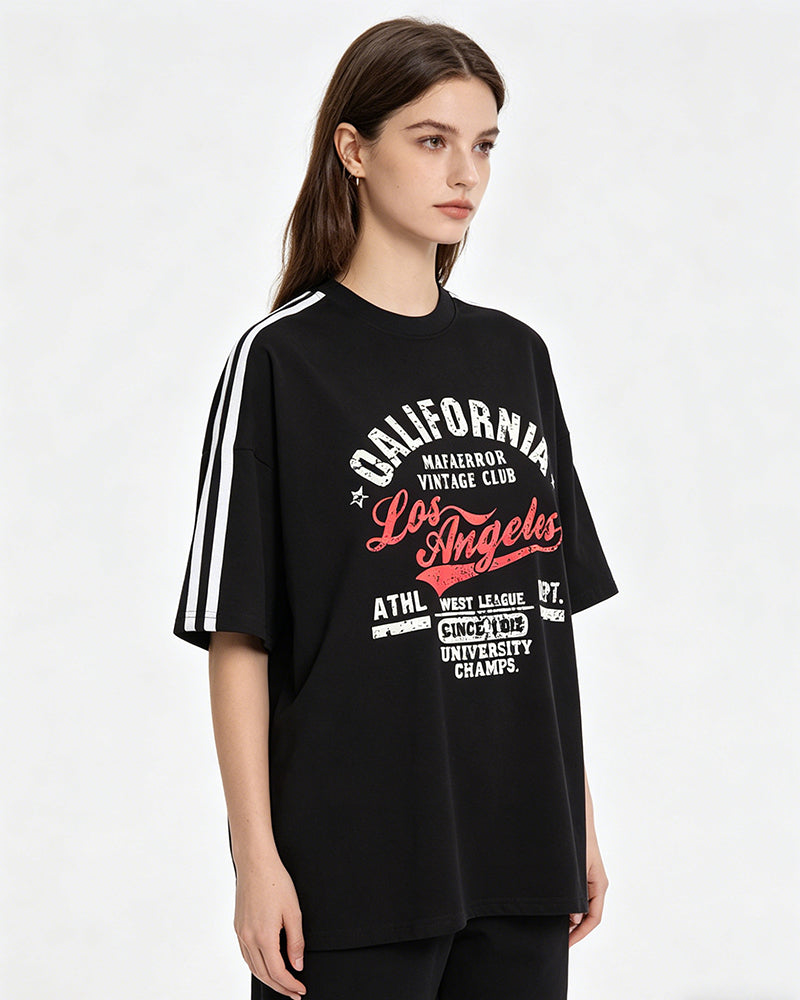 Contrast color letter print short sleeves
