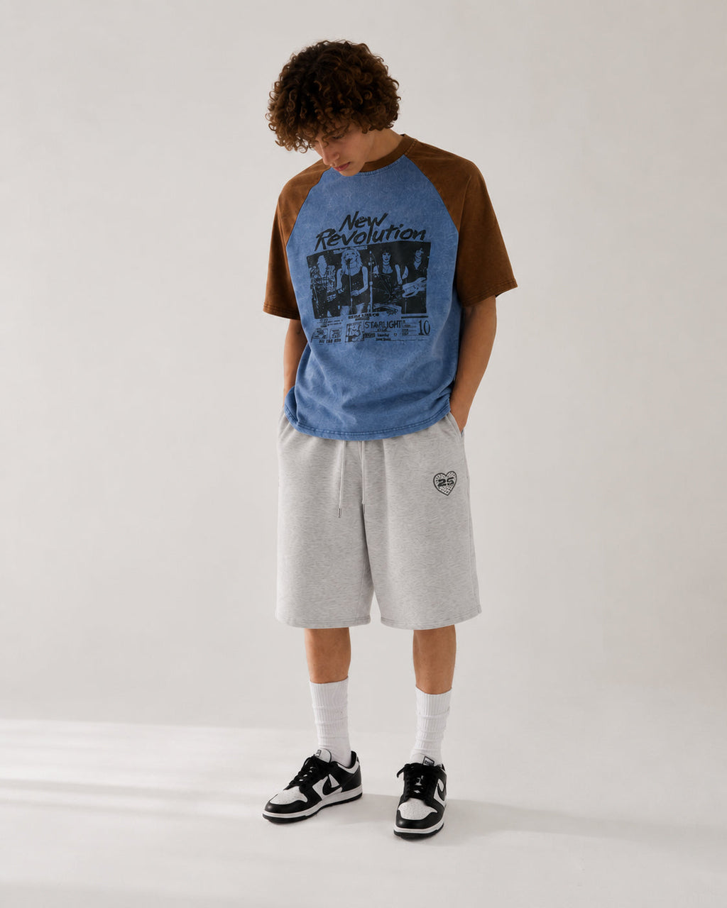 Retro color-blocked raglan sleeve short sleeve
