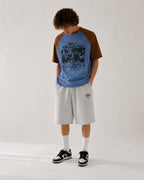 Retro color-blocked raglan sleeve short sleeve