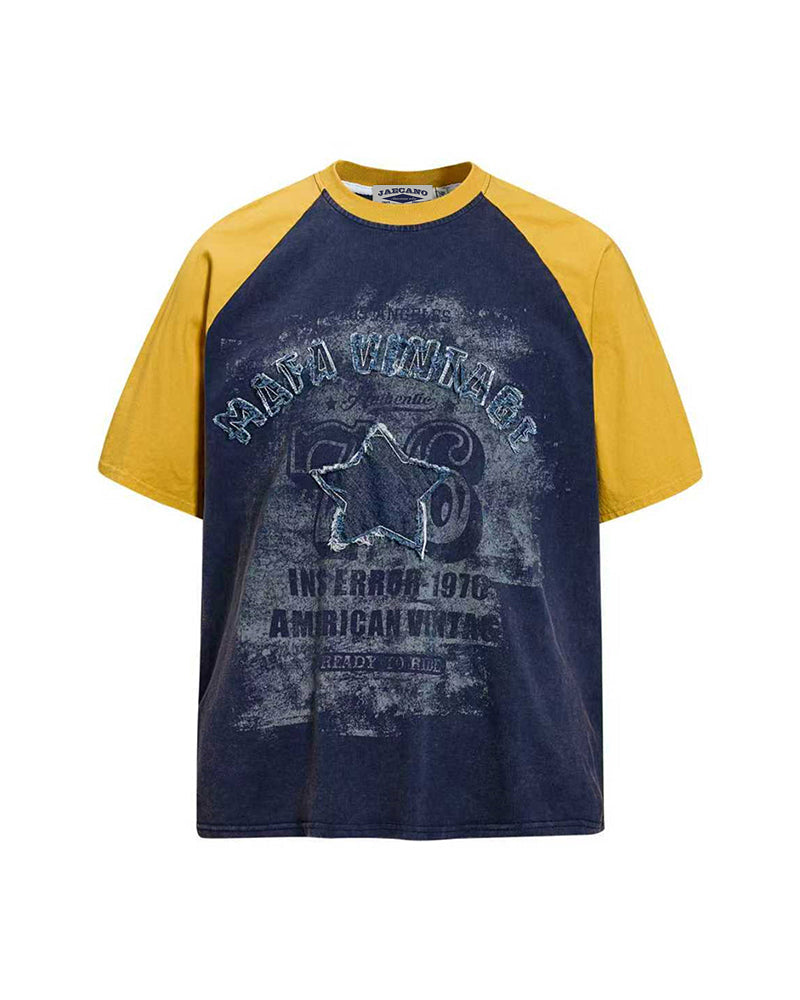 Distressed five-star short-sleeved shirt