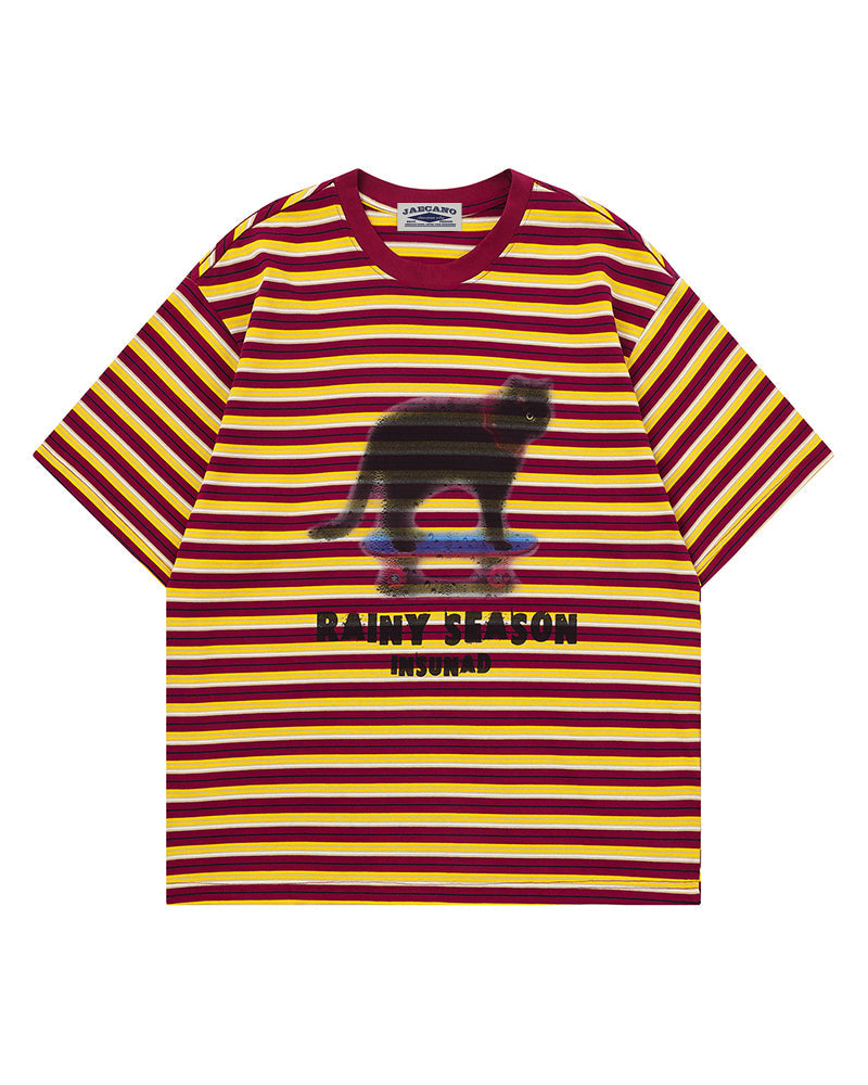 Retro contrast striped short sleeves