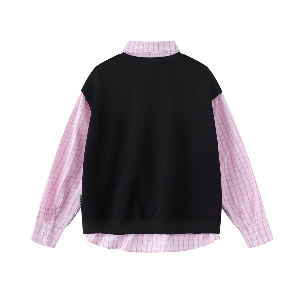 Retro patchwork fake two-piece sweatshirt