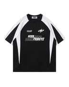 Retro stitching contrast color loose short sleeves