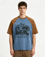Retro color-blocked raglan sleeve short sleeve