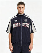 American retro patchwork sports short-sleeved jacket