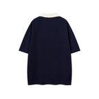 Contrast color lapel short sleeves