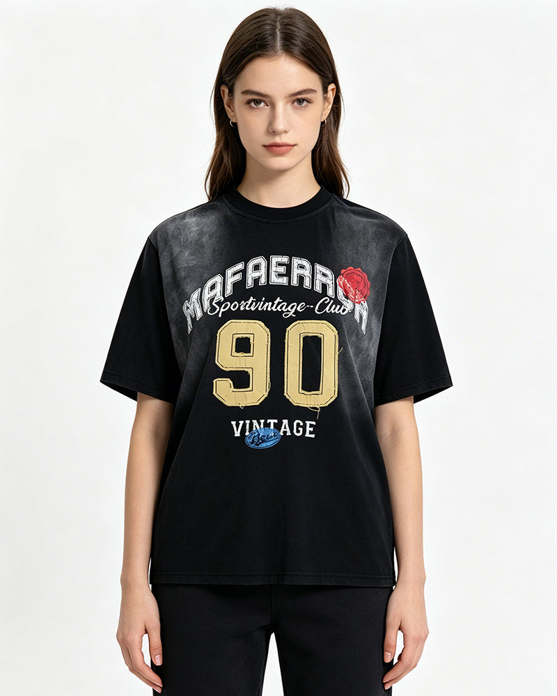 Embroidered distressed short-sleeved shirt