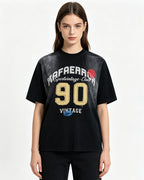 Embroidered distressed short-sleeved shirt