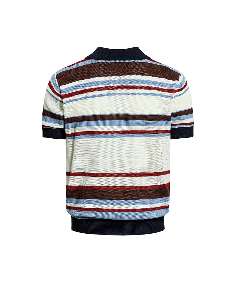 Embroidered striped color-blocked short-sleeved shirt