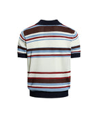 Embroidered striped color-blocked short-sleeved shirt