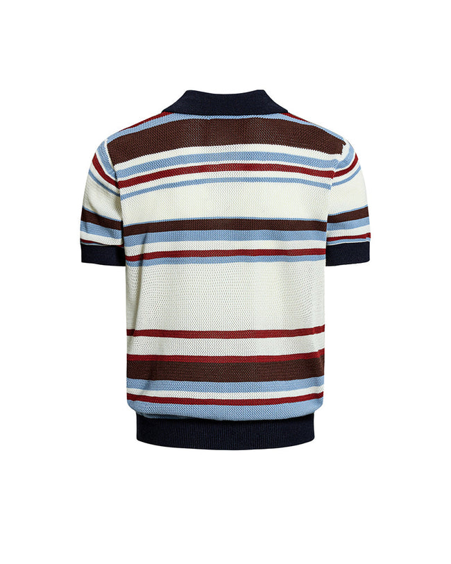 Embroidered striped color-blocked short-sleeved shirt Main Image