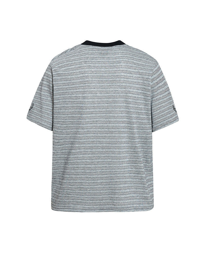 Embroidered striped short-sleeved shirt