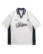 Contrast color stitching polo short sleeves