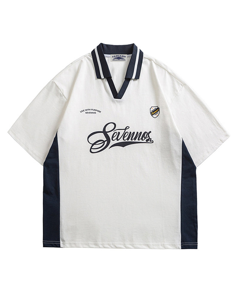 Contrast color stitching polo short sleeves