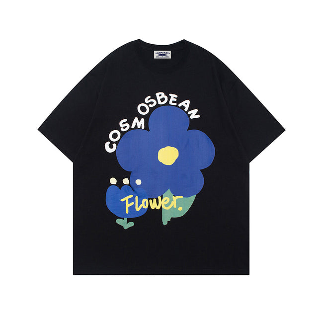 Retro letter flower pattern couple short sleeves Main Image