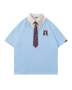 Retro stitching polo collar short sleeves