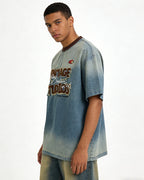 Retro denim short-sleeved shirt