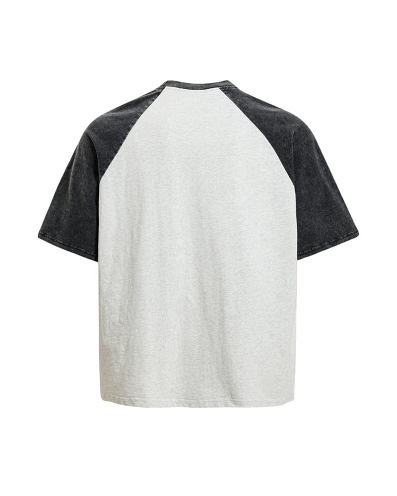 Retro color-blocked raglan sleeve short sleeve