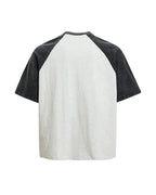 Retro color-blocked raglan sleeve short sleeve