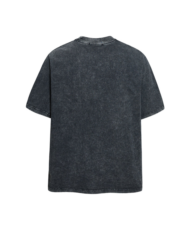 Vintage washed distressed short-sleeved shirt