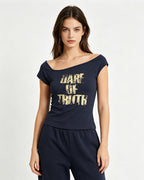 Asymmetrical neckline, fitted short-sleeved top (women's)
