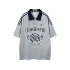 Contrast color lapel short sleeves
